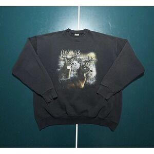 Vintage 90s Deer Nature Outdoor Crewneck Sweatshirt Men's XL Black Animals